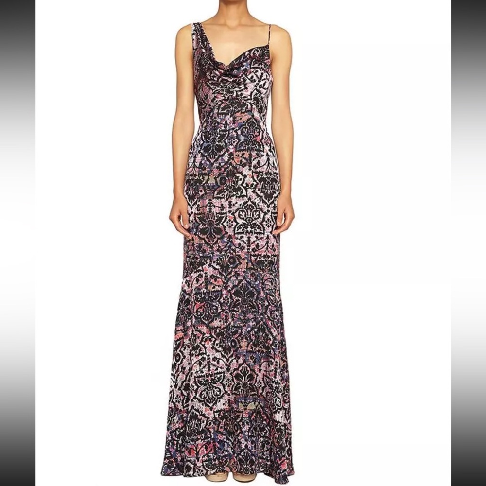 NICOLE MILLER PINK ABSTRACT PRINT BODYCON MAXI DRESS SZ 2 CL10018 $565